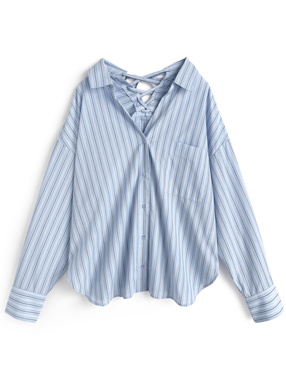 ストライプ柄バックレースアップシャツ