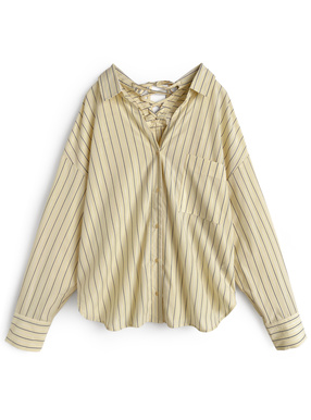 ストライプ柄バックレースアップシャツ