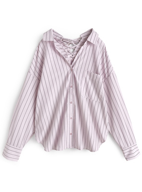 ストライプ柄バックレースアップシャツ