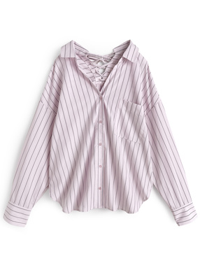 ストライプ柄バックレースアップシャツ