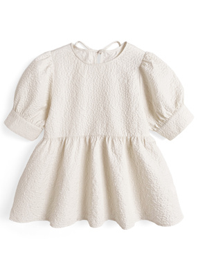 エンボスパフスリーブペプラムトップス