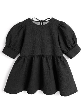 エンボスパフスリーブペプラムトップス