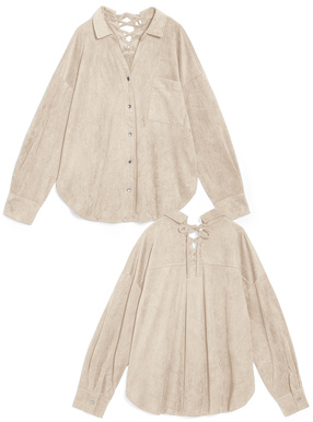 バックレースアップスエードシャツ