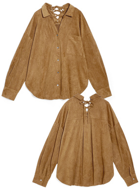 バックレースアップスエードシャツ