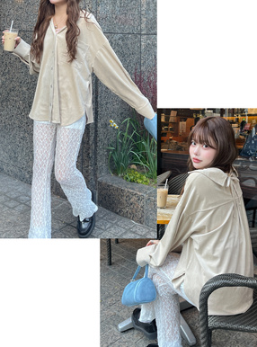 バックレースアップスエードシャツ