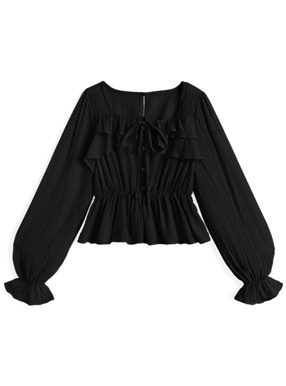 シアーフリルペプラムブラウス