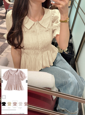 シャーリングフリルブラウス