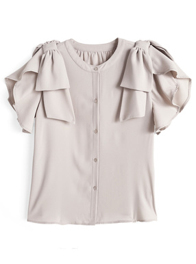 ショルダーリボンラッフルスリーブブラウス