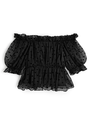 2Wayドット柄ペプラムフリルチュールトップス