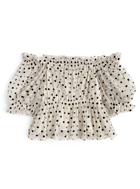 2Wayドット柄ペプラムフリルチュールトップス