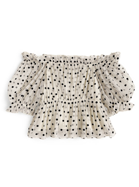 2Wayドット柄ペプラムフリルチュールトップス