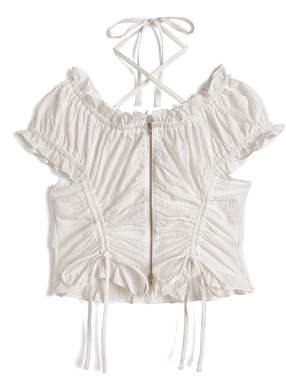 前後2Wayクロスネックダブルジップドロストトップス