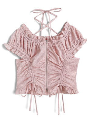 前後2Wayクロスネックダブルジップドロストトップス