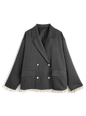 ストライプ柄配色フリルテーラードジャケット