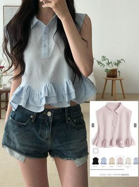 フリルノースリーブブラウス