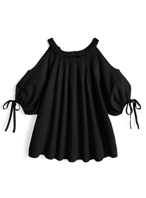 ショルダーオープンリボンブラウス