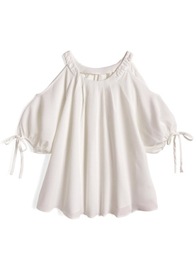 ショルダーオープンリボンブラウス