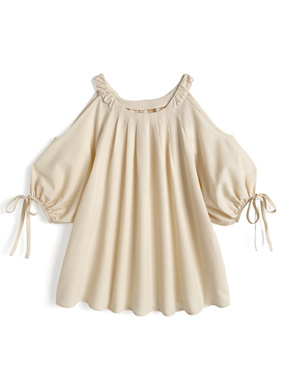 ショルダーオープンリボンブラウス