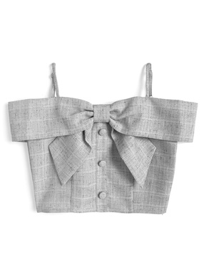 オフショルダーリボンツイードトップス