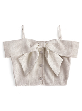 オフショルダーリボンツイードトップス