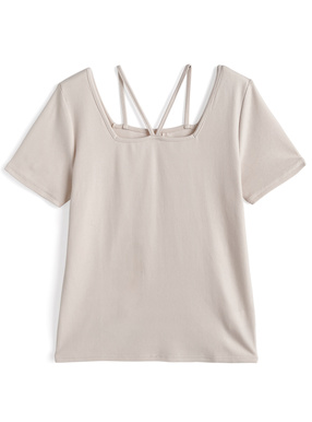 前後2Wayストラップネックリブトップス