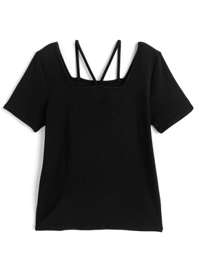 前後2Wayストラップネックリブトップス