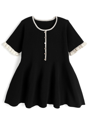 配色ペプラムニットトップス