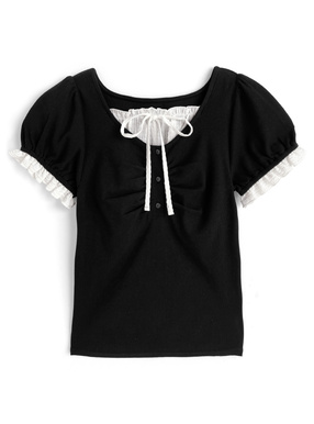 フリルレイヤード風ギャザーリブトップス