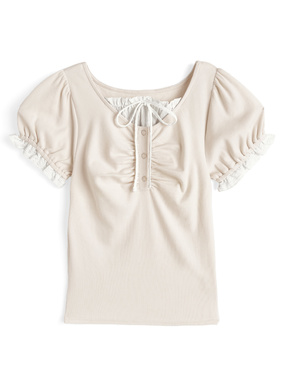 フリルレイヤード風ギャザーリブトップス