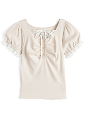 フリルレイヤード風ギャザーリブトップス