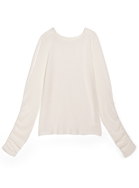 クルーネックギャザーシアートップス