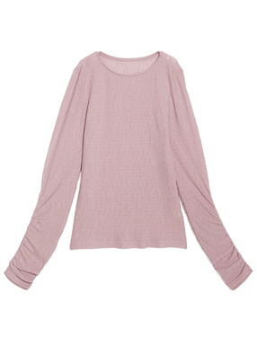 クルーネックギャザーシアートップス