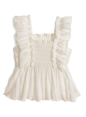 シアー楊柳フリルノースリーブブラウス