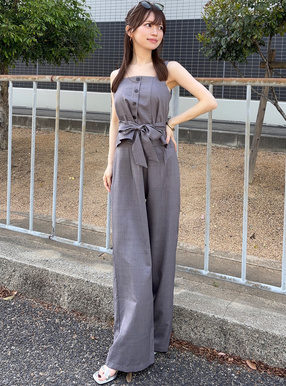 リボンベルト付きビスチェ×ワイドパンツセットアップ