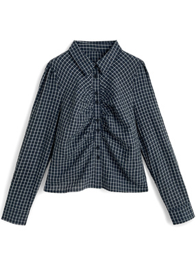 チェック柄フロントギャザーブラウス