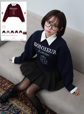 2Way襟付きロゴジャガードニットトップス