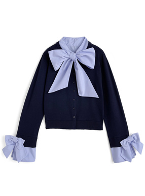 ボウタイ袖リボンニットトップス
