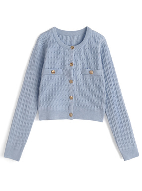 ゴールドボタンケーブルニットカーディガン