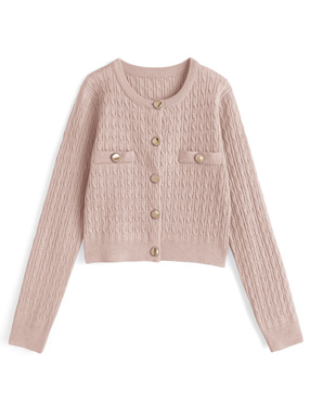 ゴールドボタンケーブルニットカーディガン