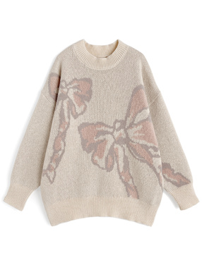 リボンジャガードニットトップス