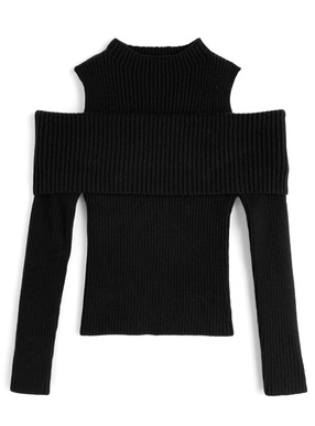 ショルダーオープンリブニットトップス