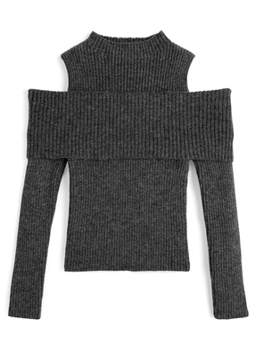 ショルダーオープンリブニットトップス