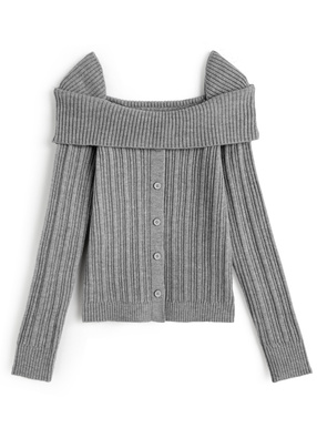 オフショルダーリブニットトップス