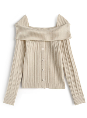 オフショルダーリブニットトップス