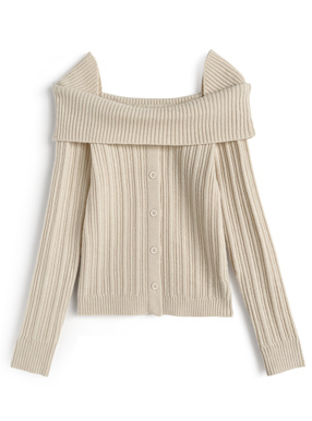 オフショルダーリブニットトップス