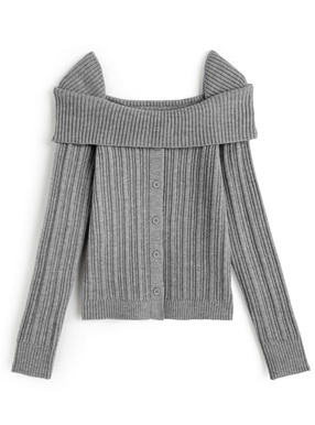 オフショルダーリブニットトップス