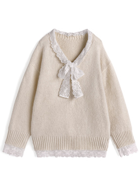 レースドッキングニットトップス