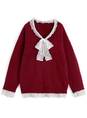 レースドッキングニットトップス