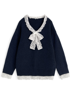 レースドッキングニットトップス