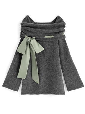 オフショルダーリボンニットトップス